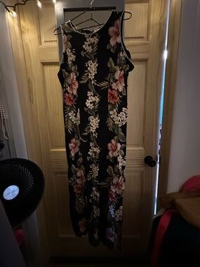 Black Floral Maxi Dress with Tropical Print